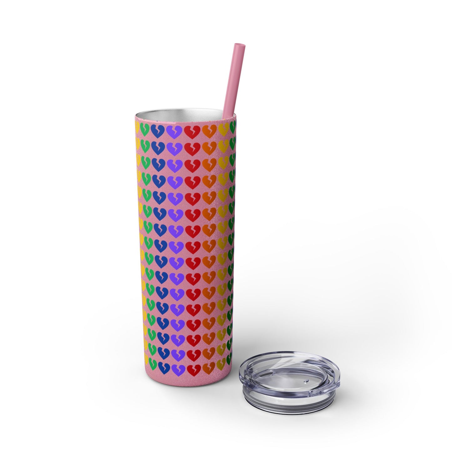 Only Hearts - Skinny Tumbler with Eco-Friendly, Reusable, Matching Straw, 20oz (Rainbow Heartbreak Collection)