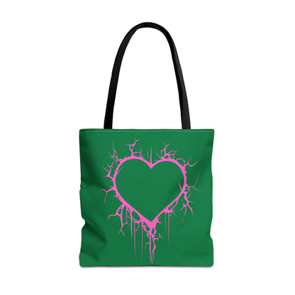 Lightning-Cracked Heart Tote Bag (in Wicked Green and Electric Pink) - (The Only Hearts Collection)