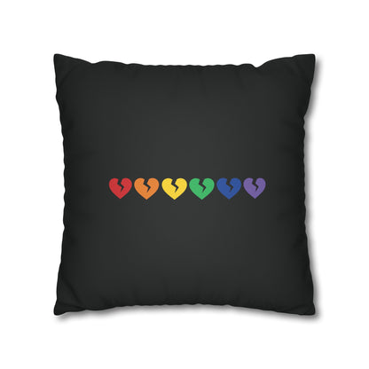 Rainbow Broken Hearts (on Midnight Black) - Faux Suede Square Pillowcase (Only Hearts Collection)