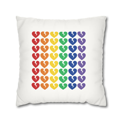Rainbow Broken Hearts - Faux Suede Square Pillowcase (Only Hearts Collection)