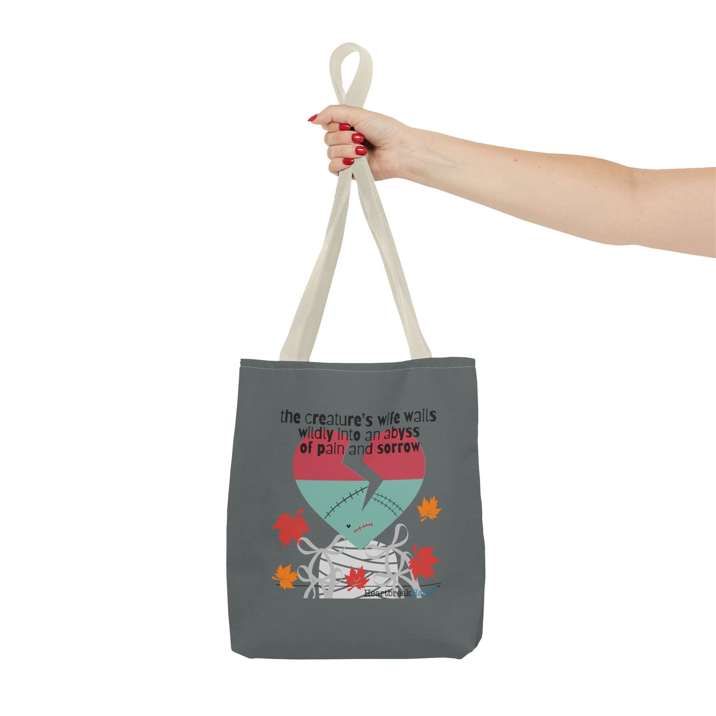 The Creature's Wife Wails Wildly Frankenstein Haiku - Tote Bag (dual-sided print in Slate Grey) - Frankenstein 2025 Makeover