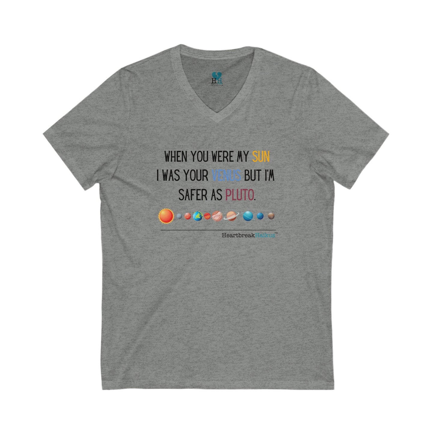 Safer as Pluto Haiku - Unisex Jersey Short Sleeve V-Neck Tee