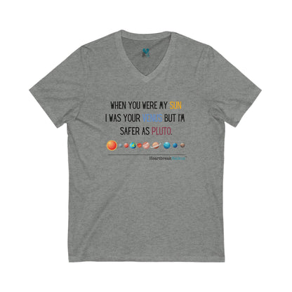 Safer as Pluto Haiku - Unisex Jersey Short Sleeve V-Neck Tee