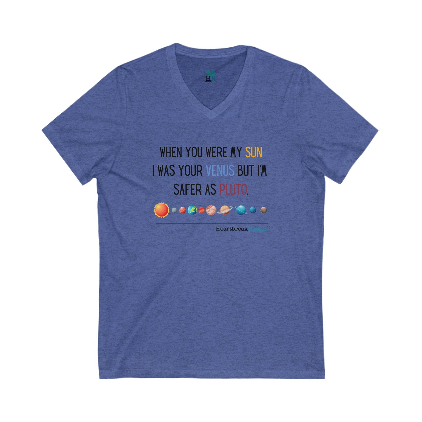 Safer as Pluto Haiku - Unisex Jersey Short Sleeve V-Neck Tee