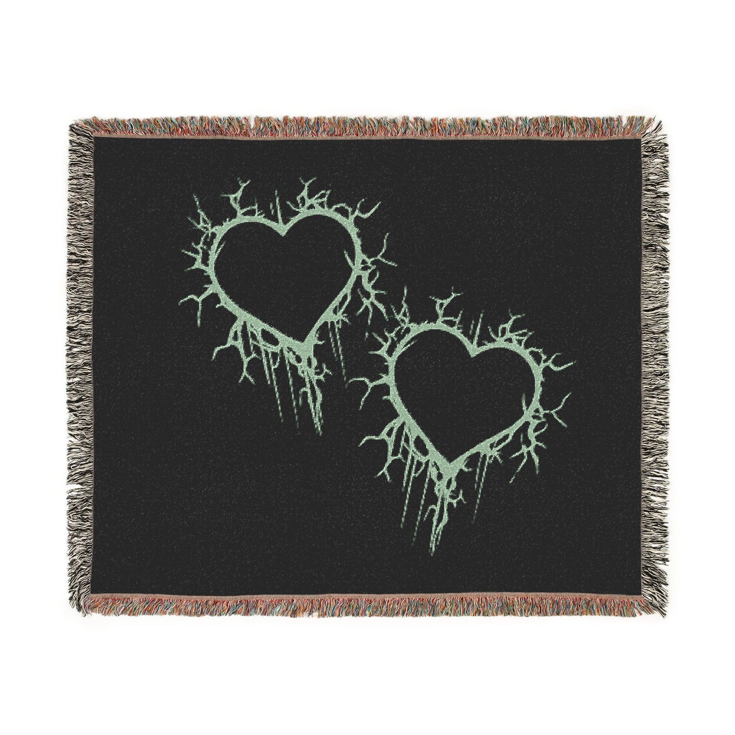 Electric Lightning-Cracked Hearts Pair - Woven Blanket (in Wicked Green)