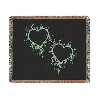 Electric Lightning-Cracked Hearts Pair - Woven Blanket (in Wicked Green)