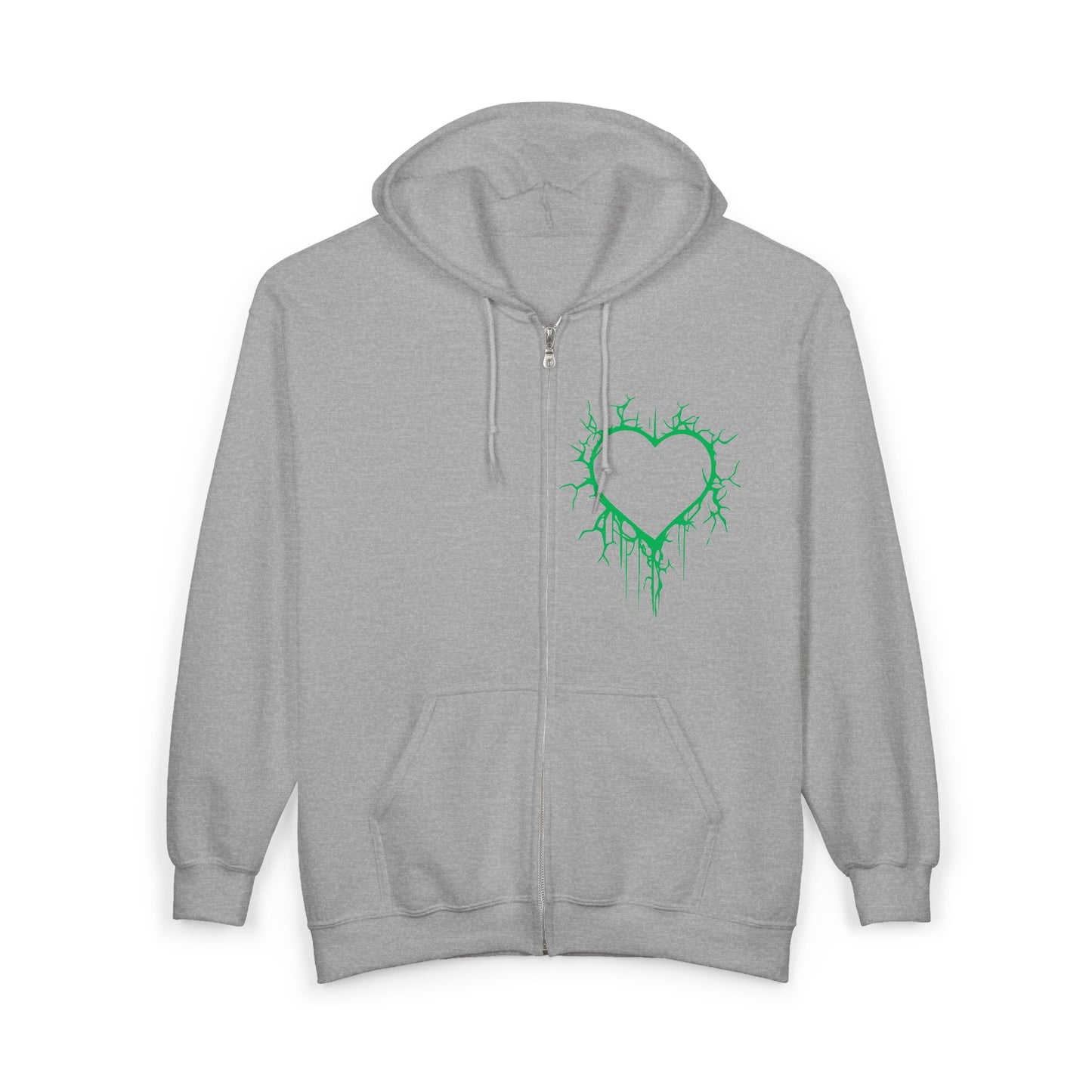 Lightning-Cracked Hollow Heart Zip Hoodie (in Electric Wicked Green) - (The Only Hearts Collection)
