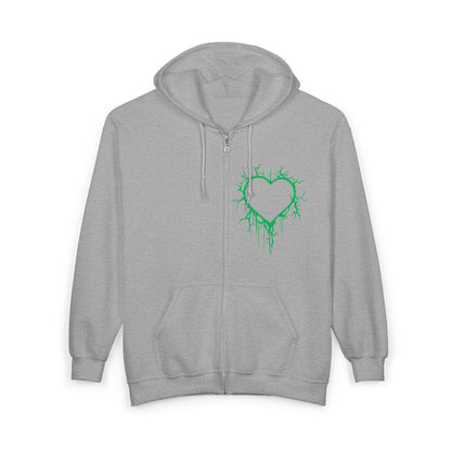 Lightning-Cracked Hollow Heart Zip Hoodie (in Electric Wicked Green) - (The Only Hearts Collection)