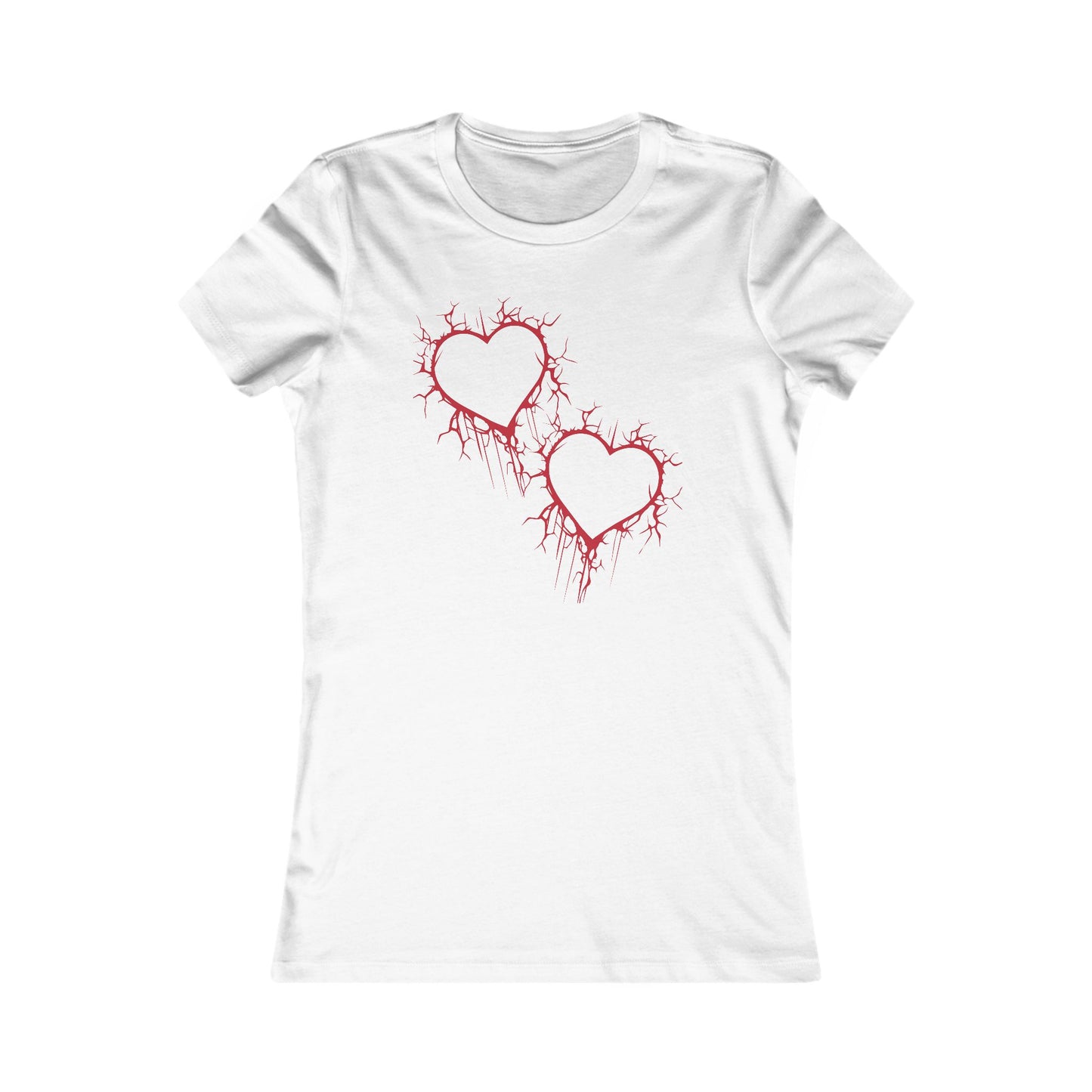 Two Cracked Hollow Hearts Slim-Fit T-Shirt (in Crimson Red)