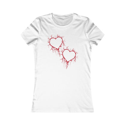 Two Cracked Hollow Hearts Slim-Fit T-Shirt (in Crimson Red)