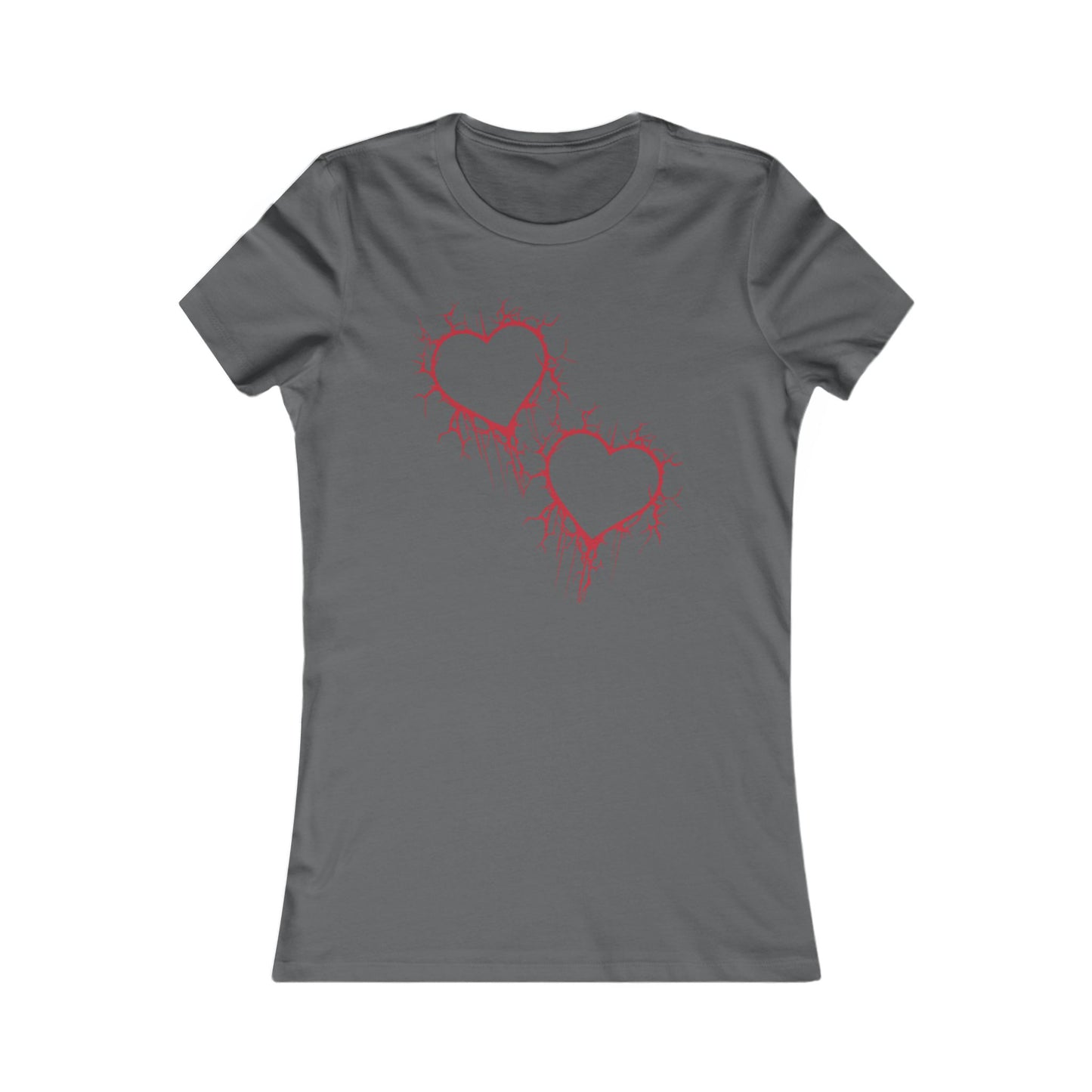 Two Cracked Hollow Hearts Slim-Fit T-Shirt (in Crimson Red)