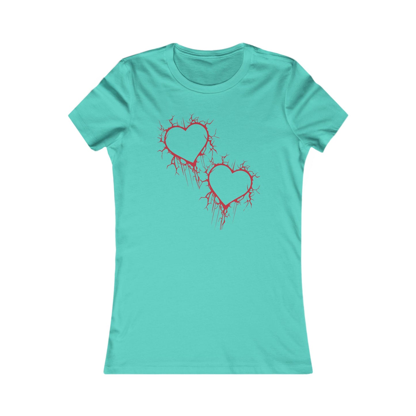 Two Cracked Hollow Hearts Slim-Fit T-Shirt (in Crimson Red)