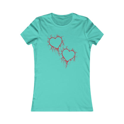 Two Cracked Hollow Hearts Slim-Fit T-Shirt (in Crimson Red)