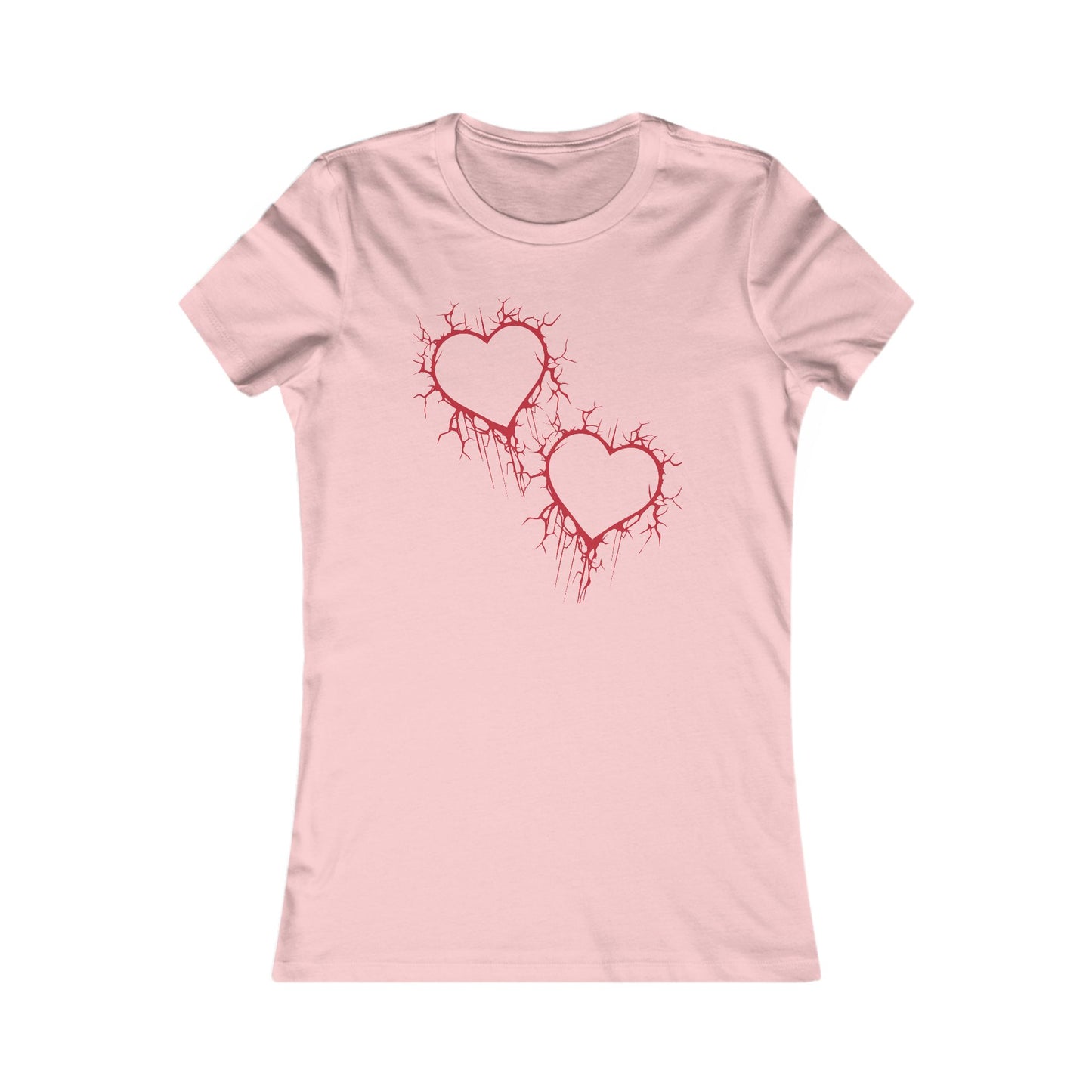 Two Cracked Hollow Hearts Slim-Fit T-Shirt (in Crimson Red)
