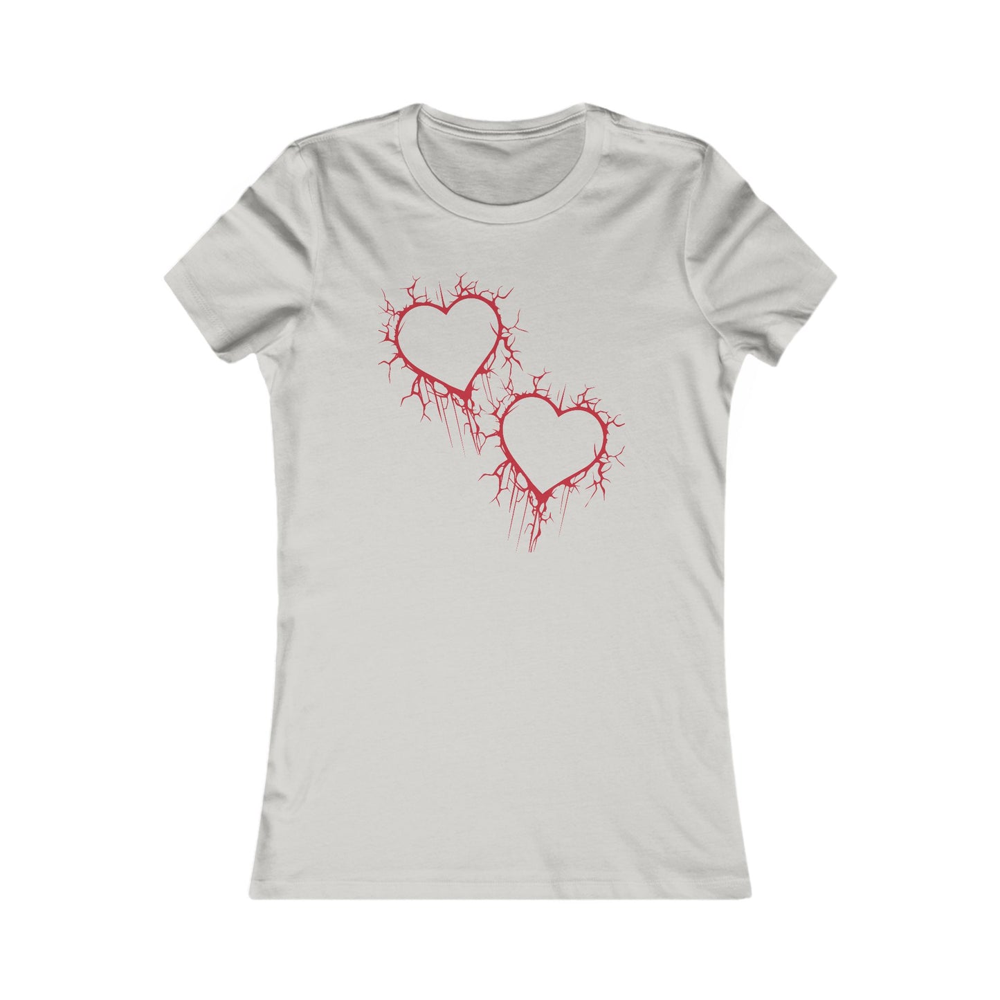 Two Cracked Hollow Hearts Slim-Fit T-Shirt (in Crimson Red)