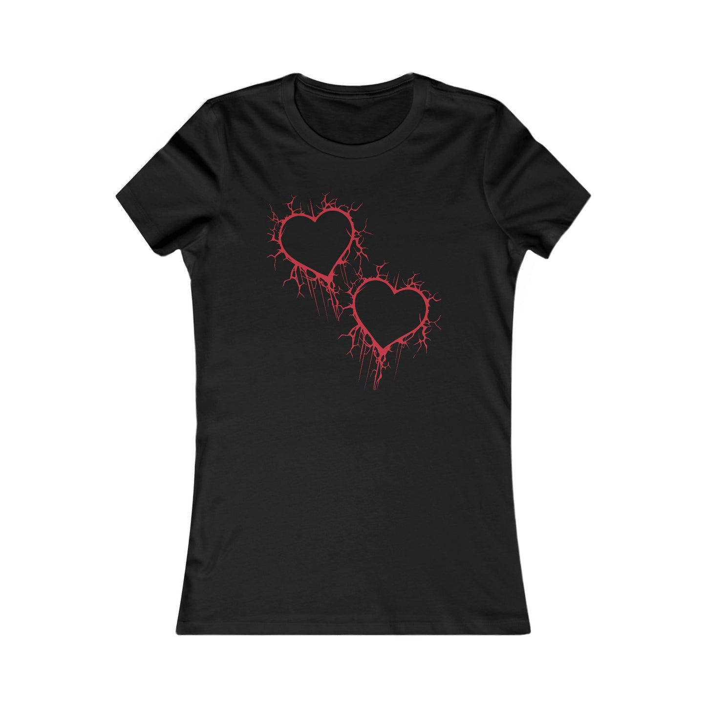 Two Cracked Hollow Hearts Slim-Fit T-Shirt (in Crimson Red)