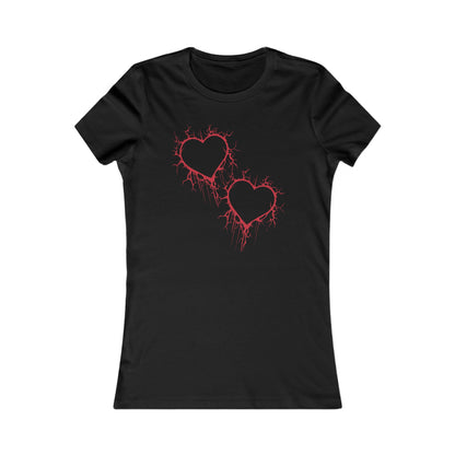 Two Cracked Hollow Hearts Slim-Fit T-Shirt (in Crimson Red)