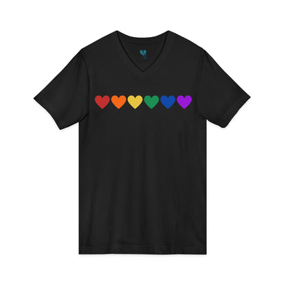 Rainbow Hearts - Jersey Short Sleeve V-Neck Tee