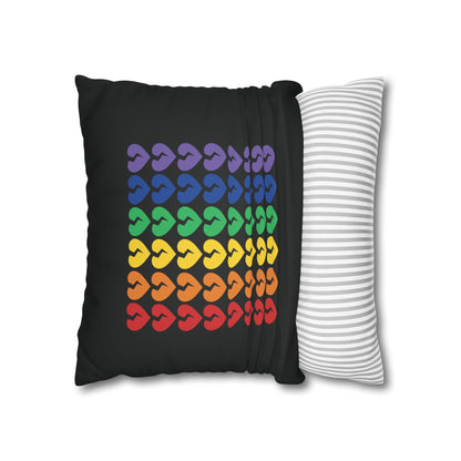 Rainbow Broken Hearts (on Midnight Black) - Faux Suede Square Pillowcase (Only Hearts Collection)