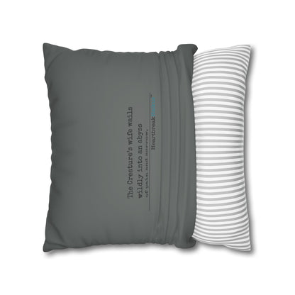The Creature's Wife Wails Frankenstein Haiku - Faux Suede Square Pillowcase (in Moody Grey) - Frankenstein 2025 Makeover