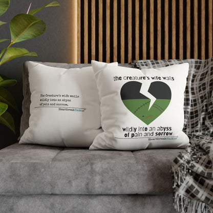 The Creature's Wife Wails Frankenstein Haiku - Faux Suede Square Pillowcase (in Snow White)
