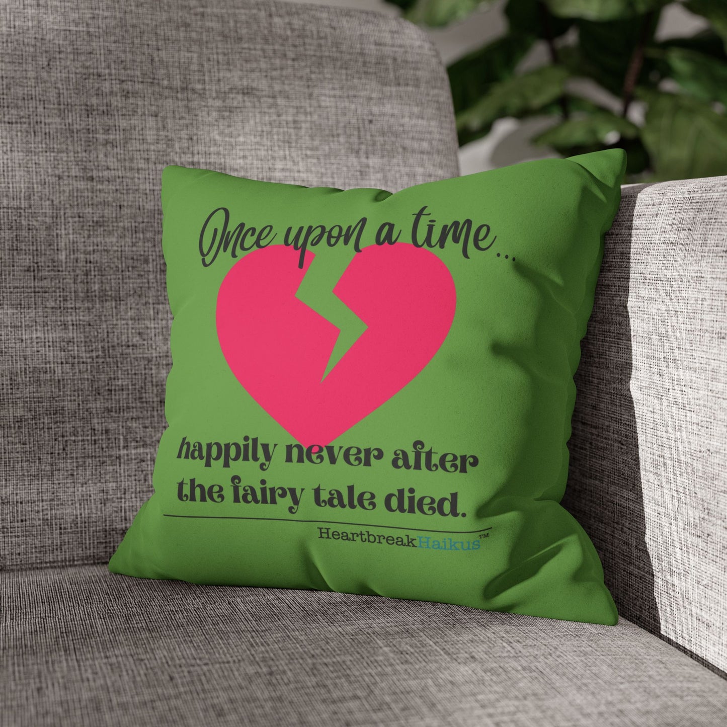 The Fairy Tale Died Haiku - Faux Suede Square Pillowcase (in Wicked Green)