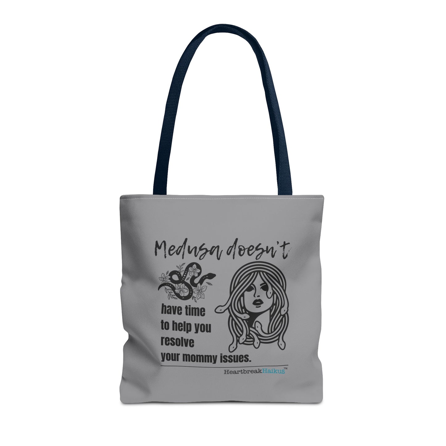 Medusa and Your Mommy Haiku - Tote Bag (Dual-sided print in Stone Grey)