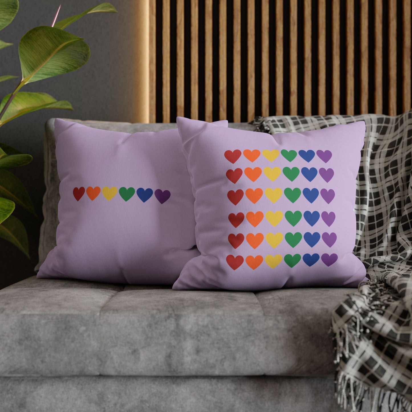 Rainbow Hearts on Lavender - Faux Suede Square Pillowcase (Only Hearts Collection)