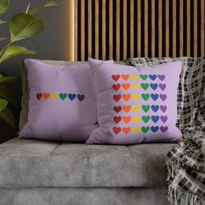 Rainbow Hearts on Lavender - Faux Suede Square Pillowcase (Only Hearts Collection)
