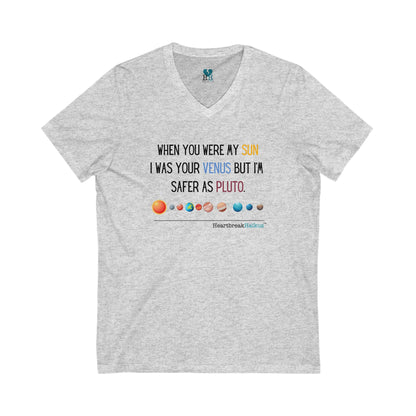 Safer as Pluto Haiku - Unisex Jersey Short Sleeve V-Neck Tee
