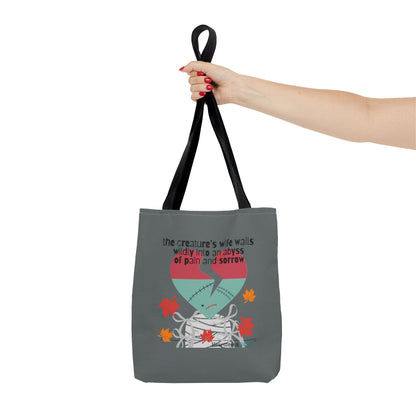 The Creature's Wife Wails Wildly Frankenstein Haiku - Tote Bag (dual-sided print in Slate Grey) - Frankenstein 2025 Makeover