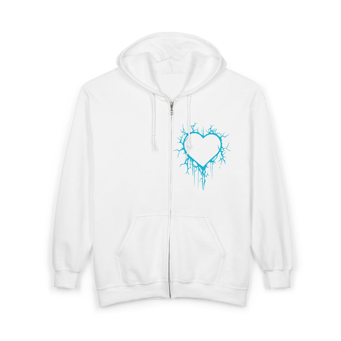 Lightning-Cracked Hollow Heart Zip Hoodie (in Electric Blue) - (The Only Hearts Collection)