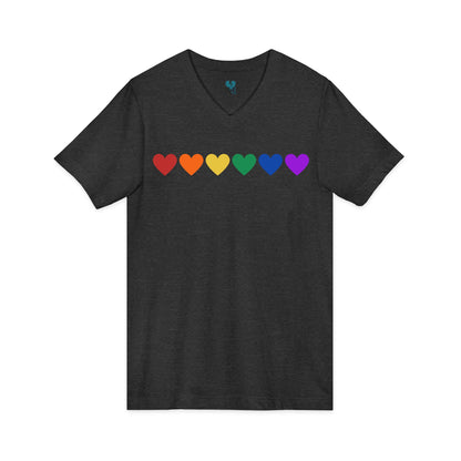 Rainbow Hearts - Jersey Short Sleeve V-Neck Tee