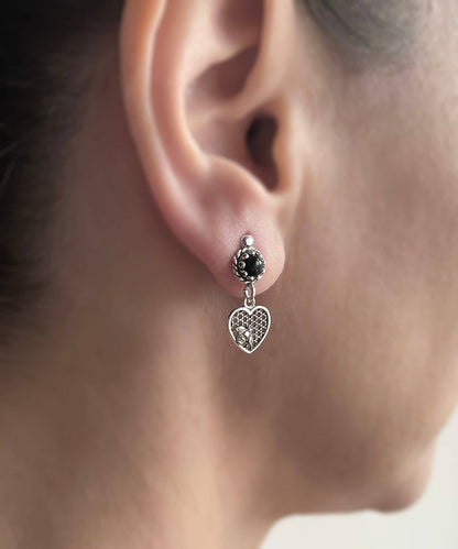 Bee on Honeycomb Heart Sterling Silver Gemstone Stud Earrings