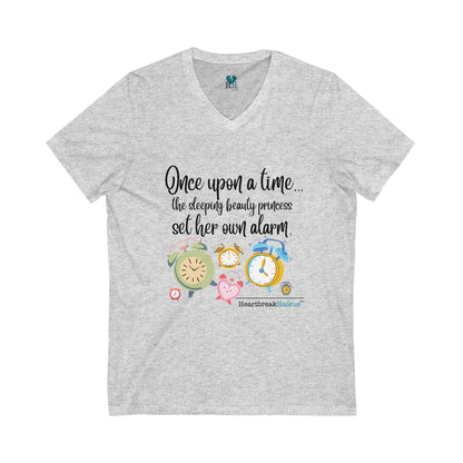 Sleeping Beauty's Alarm Haiku - Unisex Jersey Short Sleeve V-Neck Tee