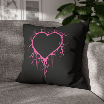 Lightning-Cracked Heart - Faux Suede Square Pillowcase (in Electric Pink)