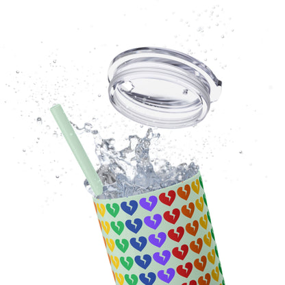 Only Hearts - Skinny Tumbler with Eco-Friendly, Reusable, Matching Straw, 20oz (Rainbow Heartbreak Collection)