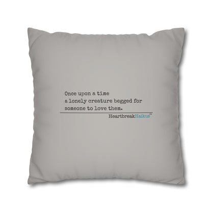 A Lonely Creature Begged Frankenstein Haiku - Faux Suede Square Pillowcase (in Light Grey) (Frankenstein 2025 Makeover)