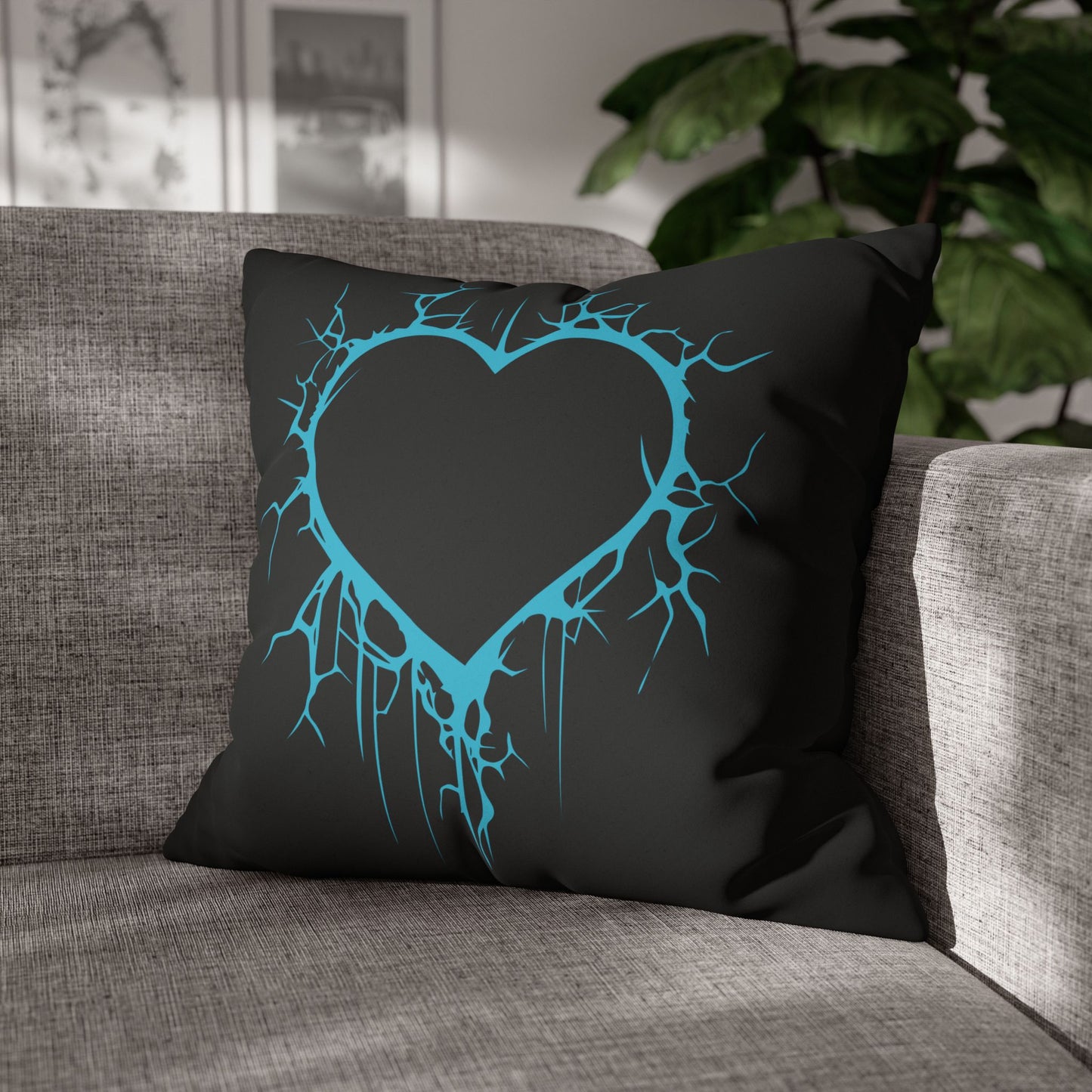 Lightning-Cracked Heart - Faux Suede Square Pillowcase (in Electric Blue)