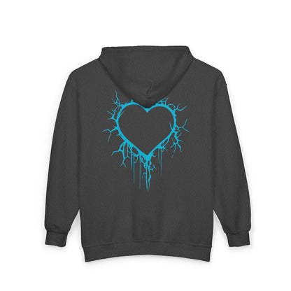 Lightning-Cracked Hollow Heart Zip Hoodie (in Electric Blue) - (The Only Hearts Collection)