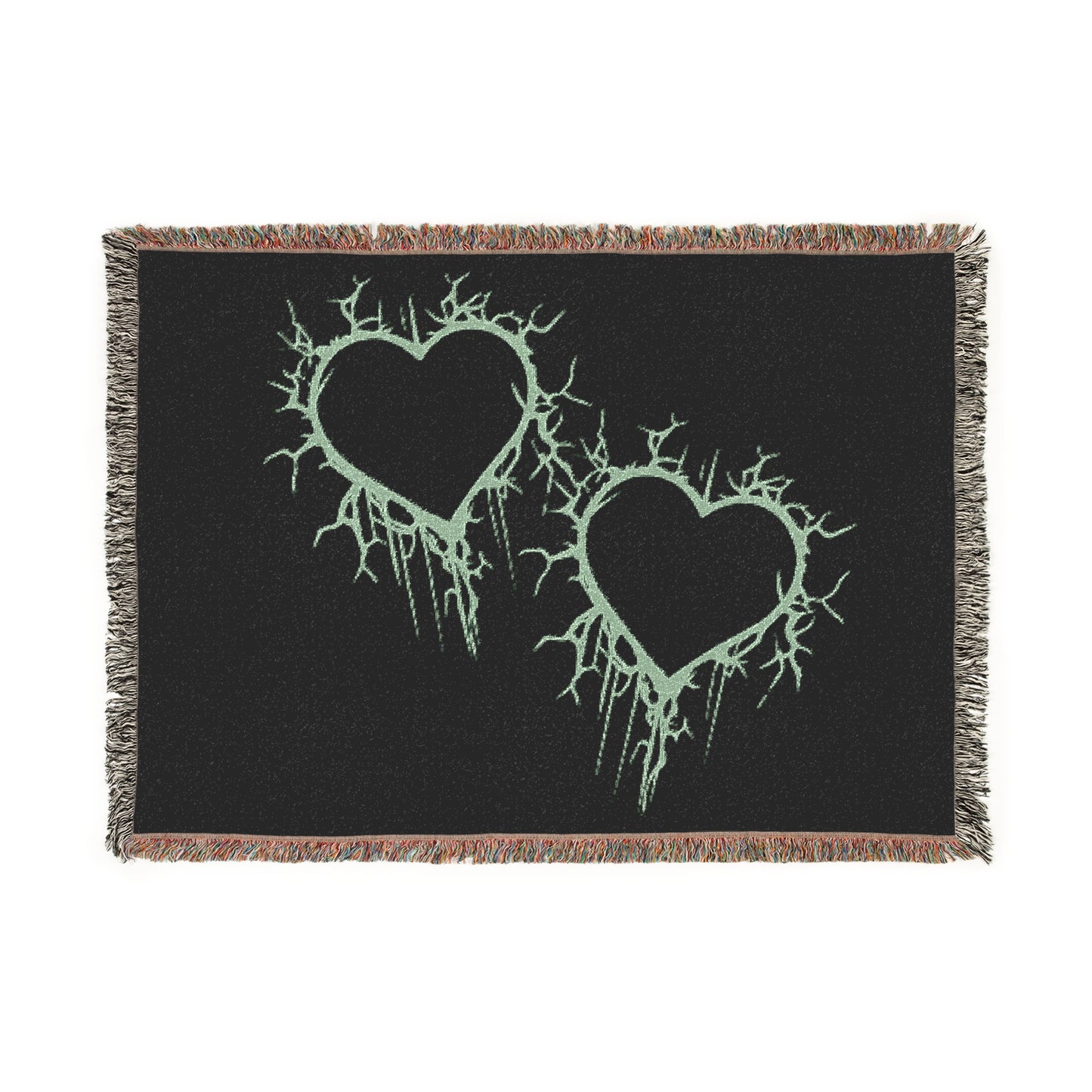 Electric Lightning-Cracked Hearts Pair - Woven Blanket (in Wicked Green)