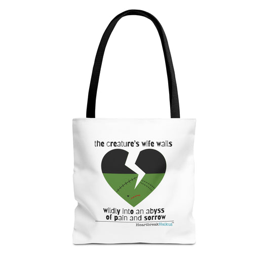 The Creature's Wife Wails Wildly Frankenstein Haiku - Tote Bag (Dual-sided print in Snow White)