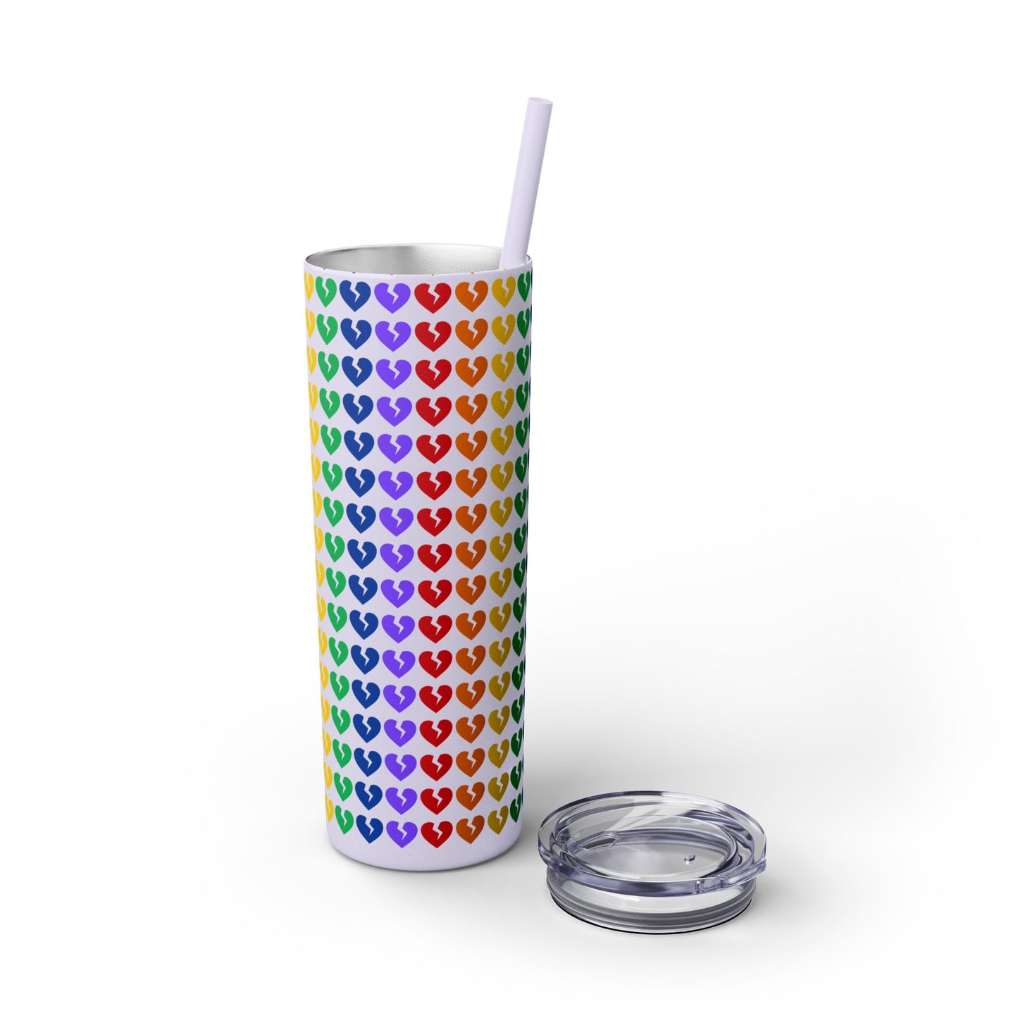 Only Hearts - Skinny Tumbler with Eco-Friendly, Reusable, Matching Straw, 20oz (Rainbow Heartbreak Collection)