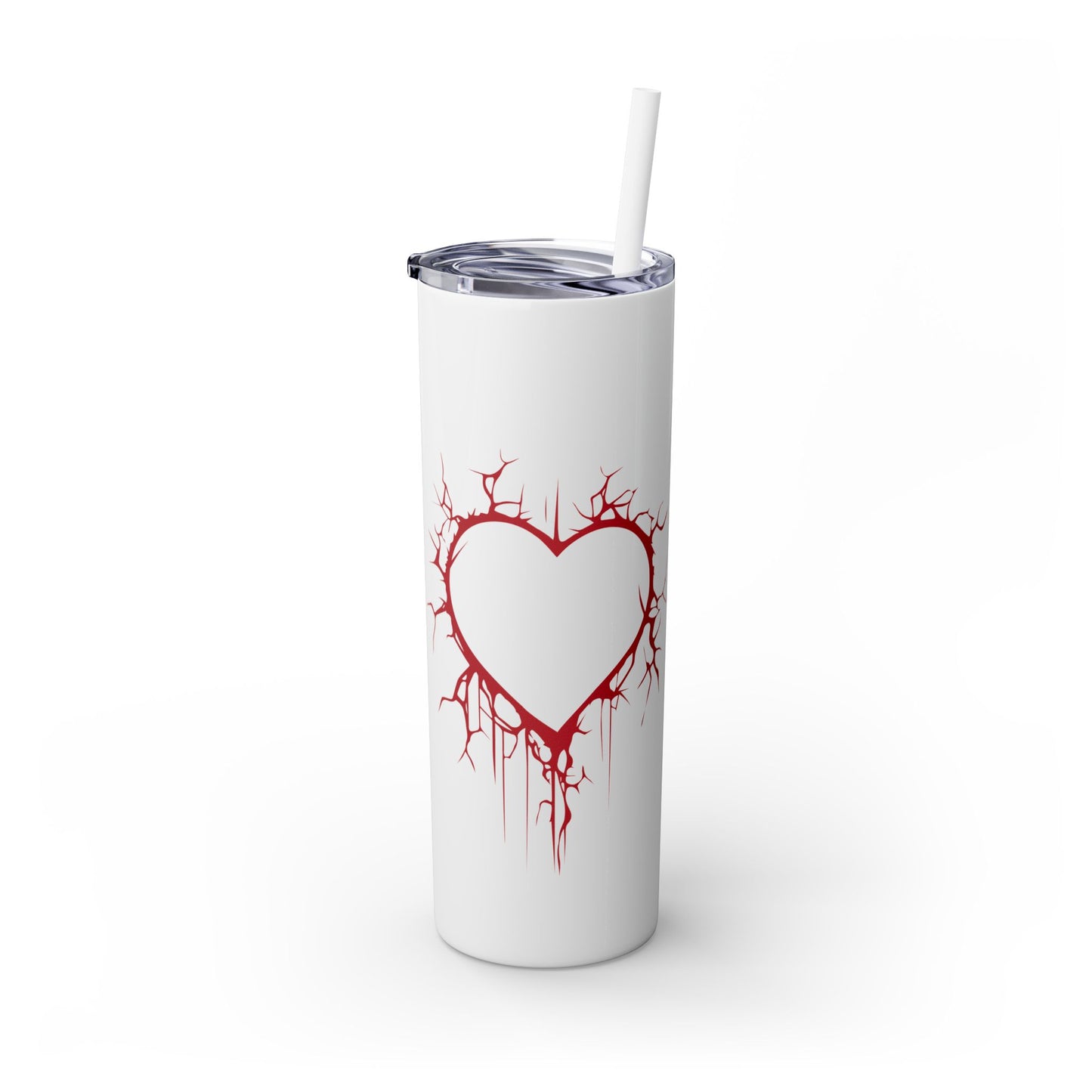 Cracked Heart Skinny Venti Tumbler (in Crimson Red) with matching reusable straw - (The Only Hearts Collection)
