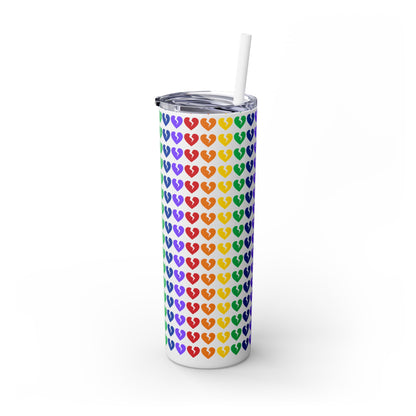 Only Hearts - Skinny Tumbler with Eco-Friendly, Reusable, Matching Straw, 20oz (Rainbow Heartbreak Collection)