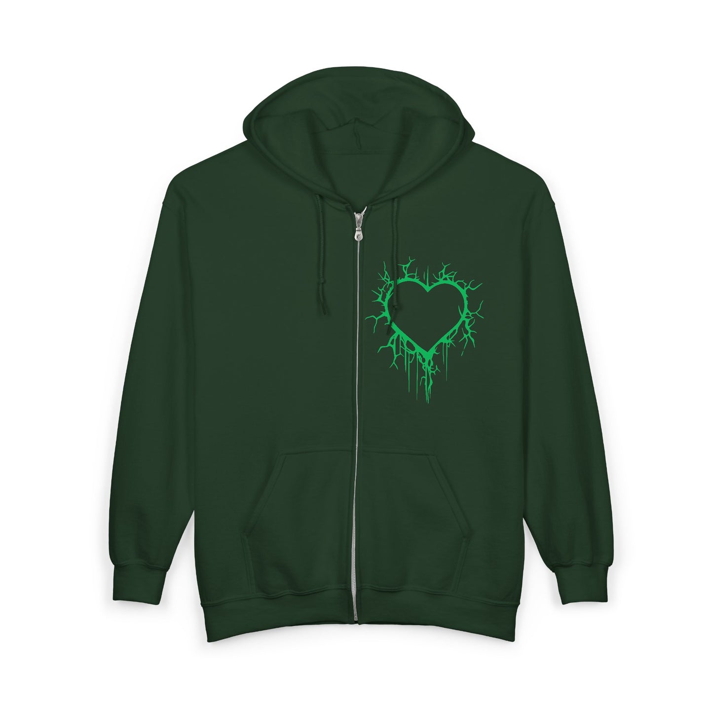 Lightning-Cracked Hollow Heart Zip Hoodie (in Electric Wicked Green) - (The Only Hearts Collection)