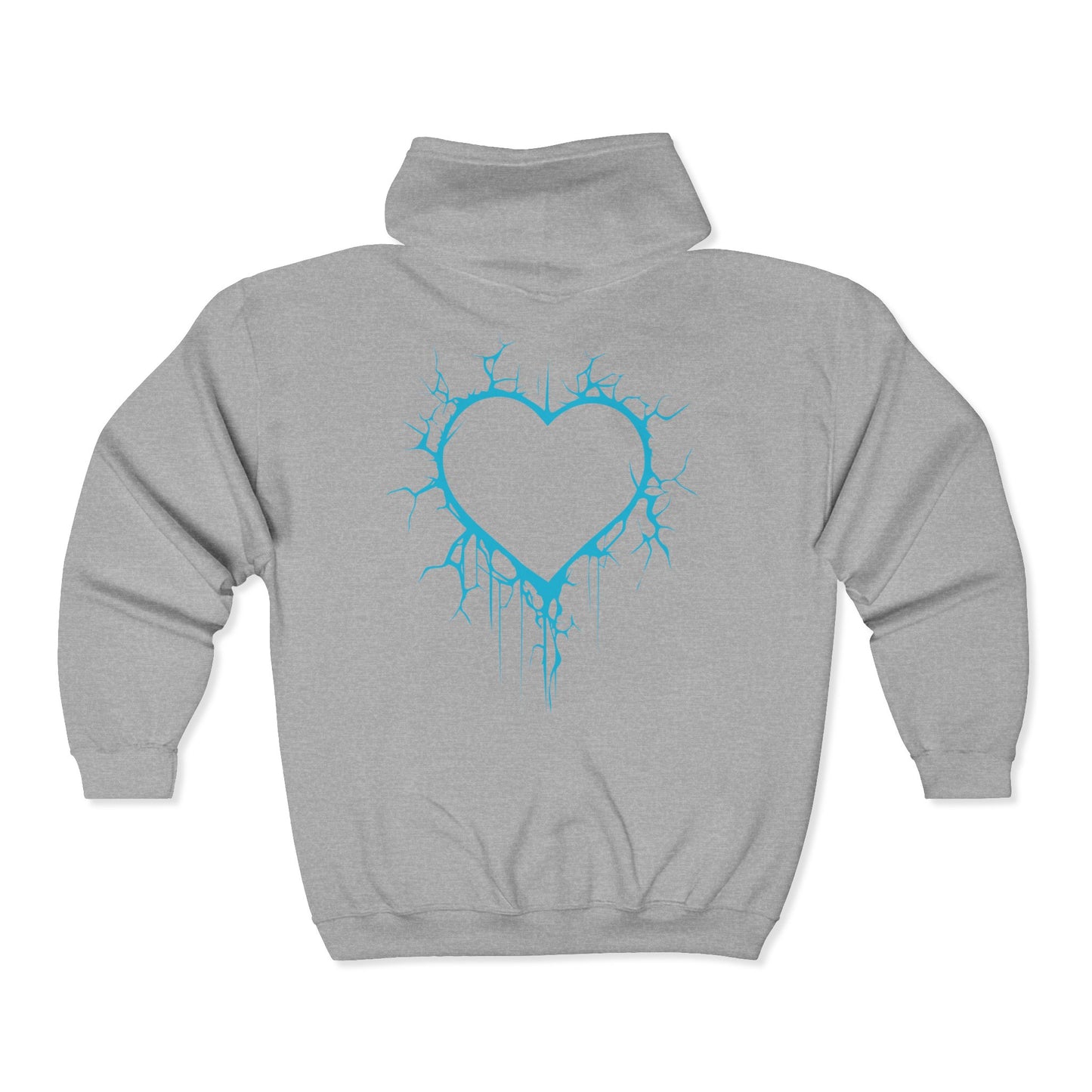 Lightning-Cracked Hollow Heart Zip Hoodie (in Electric Blue) - (The Only Hearts Collection)
