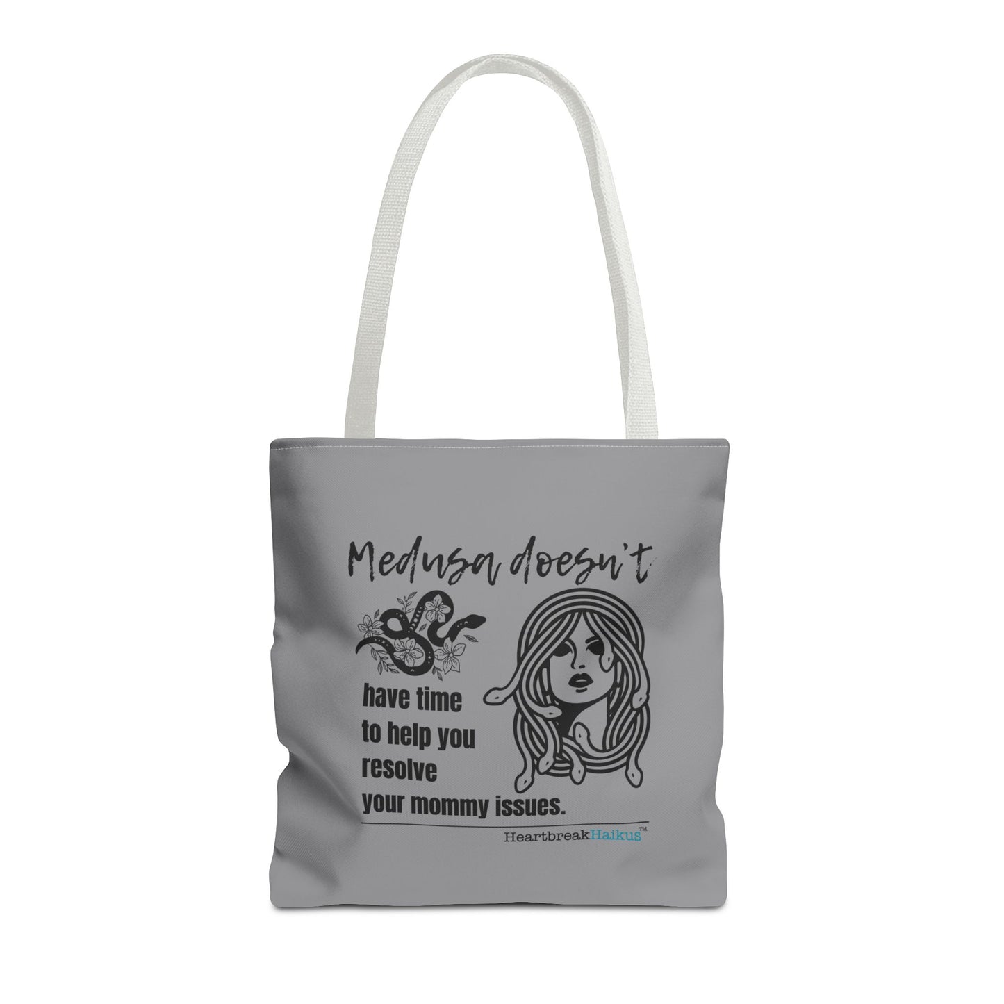 Medusa and Your Mommy Haiku - Tote Bag (Dual-sided print in Stone Grey)
