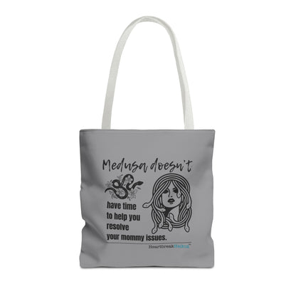Medusa and Your Mommy Haiku - Tote Bag (Dual-sided print in Stone Grey)