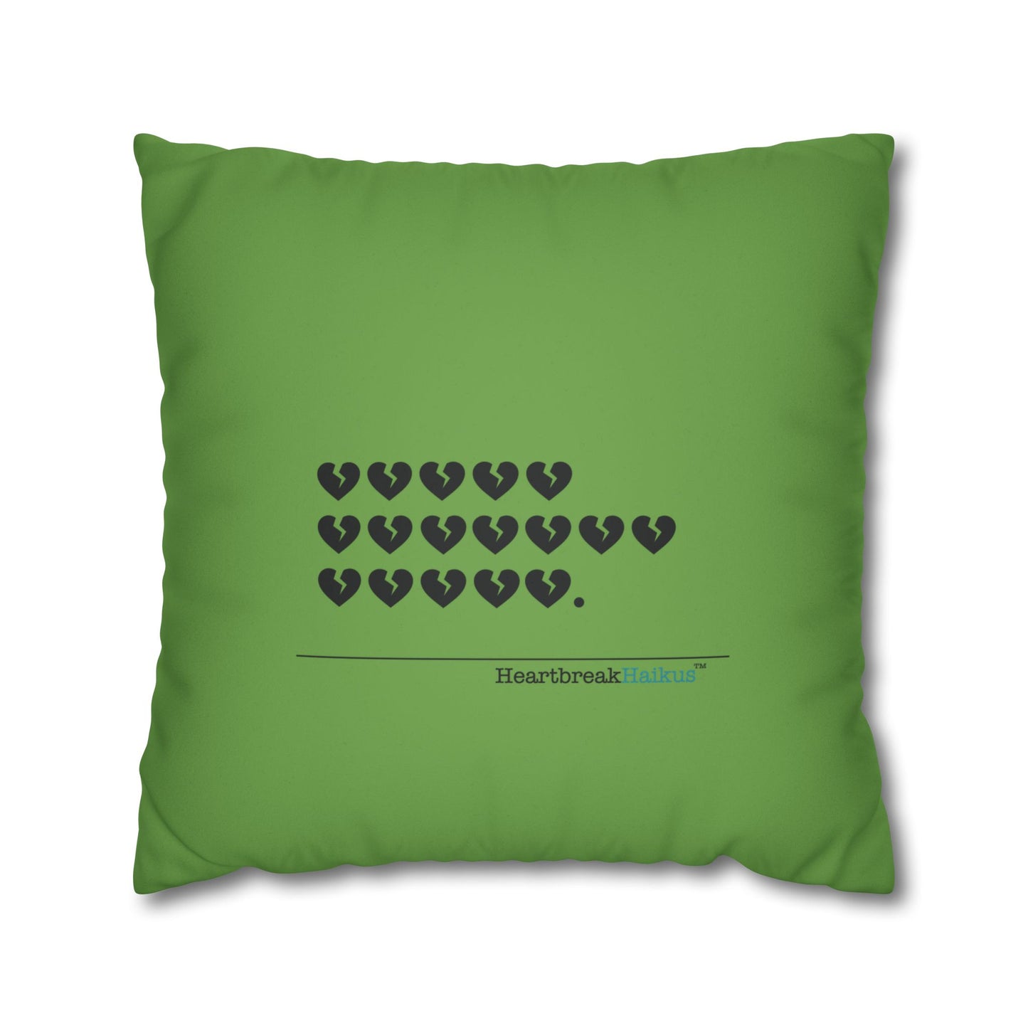 Hieroglyph Heartbreak Haiku - Faux Suede Square Pillowcase (in Wicked Green/Grinch Green)